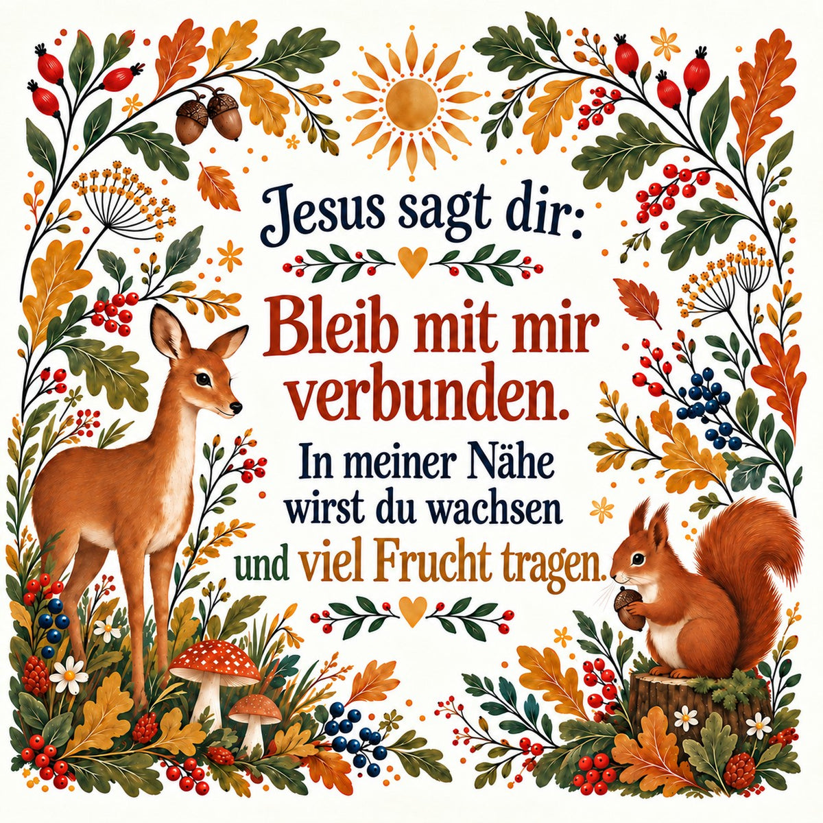 Christliche Folk-Art-Karte „Bleib mit mir verbunden“