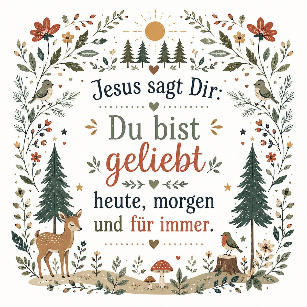 Christliche Folk-Art-Karte „Du bist geliebt“